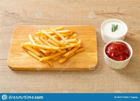 French Fries With Sour Cream And Ketchup Stock Image Image Of Junk Mayonnaise 267217049