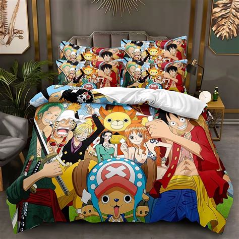 New 3d Anime One Piece Luffy Bedding Bed Set Full Size Comfy Cosplay Chopper Zoro Action Figures