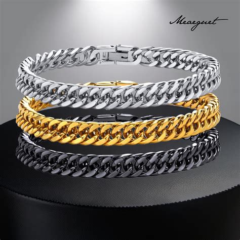 Jual Meaeguet Rantai Gelang Pria Tangan Titanium Rantai Baja Perak Emas