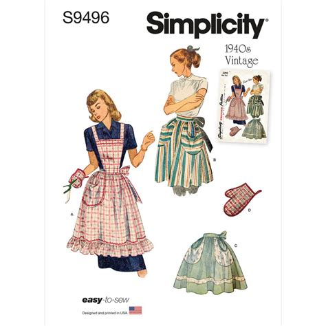 Misses Vintage Apron Simplicity Sewing Pattern 9496 One Size Sew