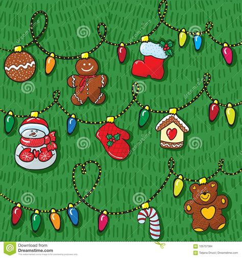 Set Of Christmas Decoration Hand Draw With Pattern Stock Vector