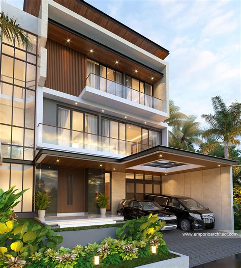 Desain Tampak Detail Depan Rumah Modern 3 Lantai Bapak RCK Di Kelapa