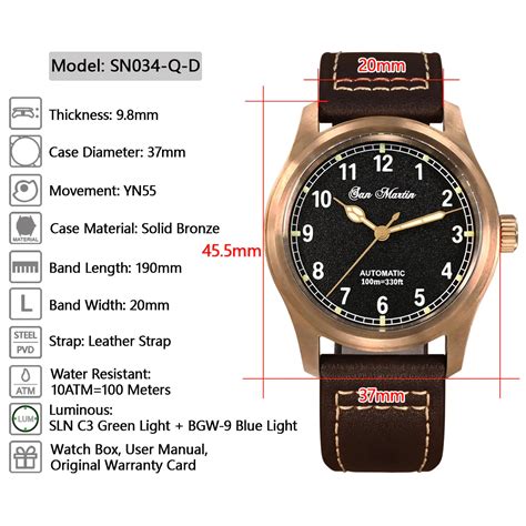 San Martin SN0034 Q D Automatic Black Dial Cusn8 Bronze Case 37mm 10