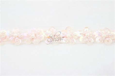 Beaded Sequin Flower Trim Pink AB Shine Trimmings Fabrics