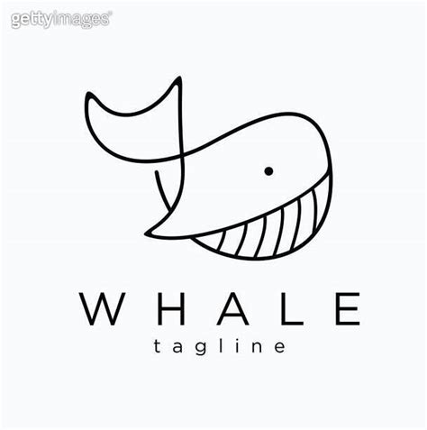 Simple Blue Whale Line Art Design Mono Line Outline Vector Orca Big