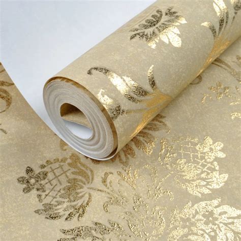 Metallic Glitter Gold Damask Wallpapers