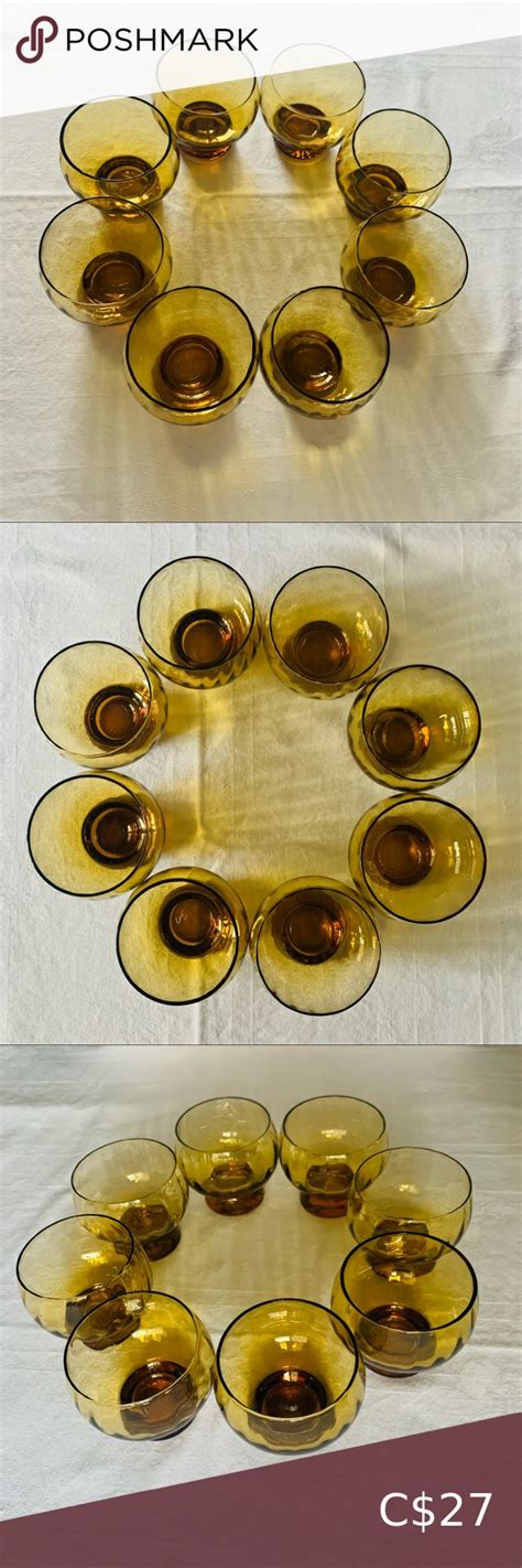 8 Vintage Amber Glasses Set Of Small Glassware Juice Aperitif