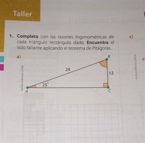 Solved Taller Completa Con Las Razones Trigonom Tricas De C Cada