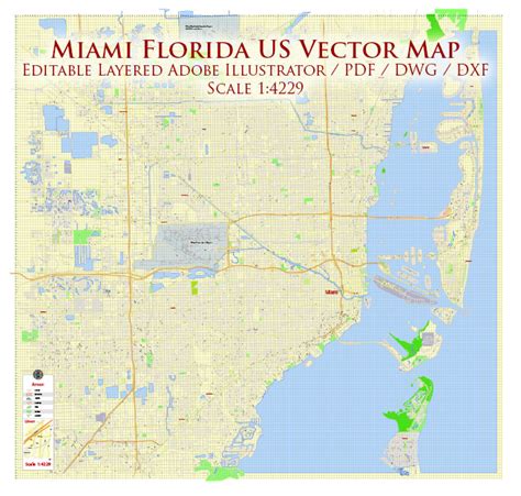 Miami Florida Us Map Vector Exact High Detailed City Plan Editable Autocad Dwg Dxf Pdf And