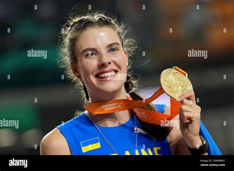 Yaroslava Mahuchikh Of Ukraine Poses After Winning The Gold Medal In The Women S High Jump