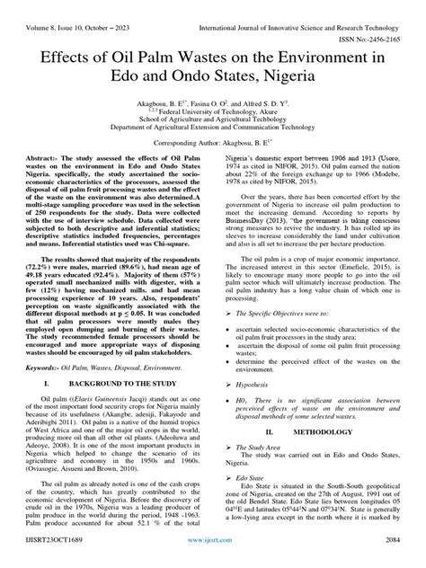 Effects of Oil Palm Wastes On The Environment in Edo and Ondo States ...