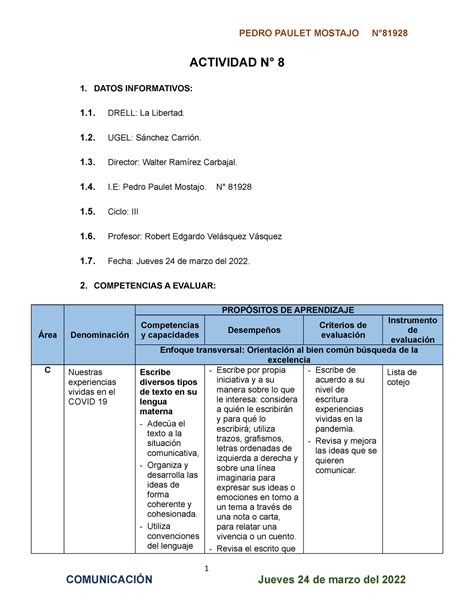 Actividad N8 ESPERO LES SIRVA ACTIVIDAD N 8 1 DATOS