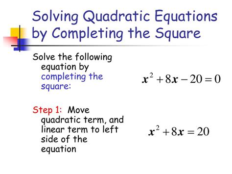 PPT - Solving Quadratic Equations by Completing the Square PowerPoint ...