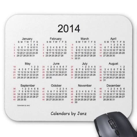 Week Calendar Black And White Mouse Pad Design From Calendars