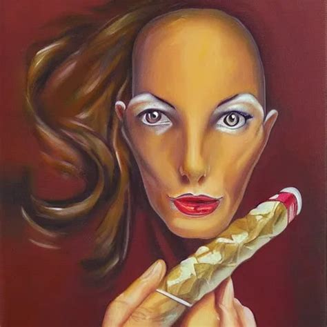 Female Figure Sniffing A Cigar Portrait Painting Stable Diffusion