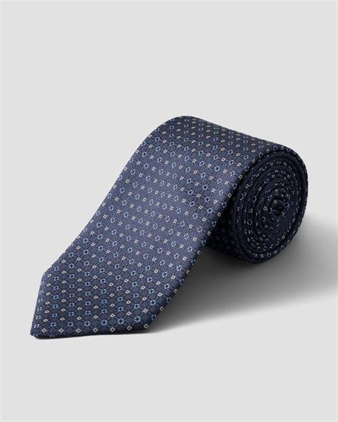 Navy Geometric Print Silk Tie Eton