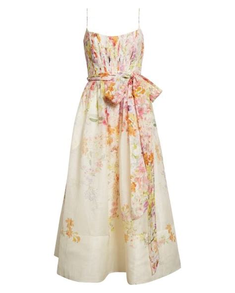 Zimmermann Natura Floral Linen Silk Organza Corset Midi Dress Lyst