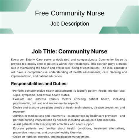 Free Community Nurse Job Description Template Edit Online And Download