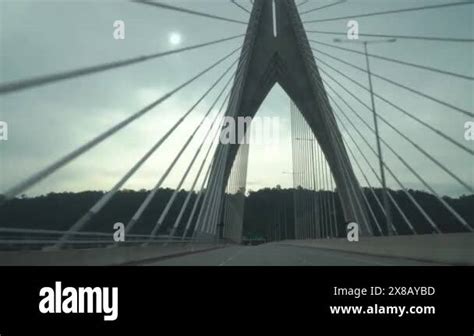 Drone View Of A Longest Bridge In Southeast Asia Known As Sultan Haji