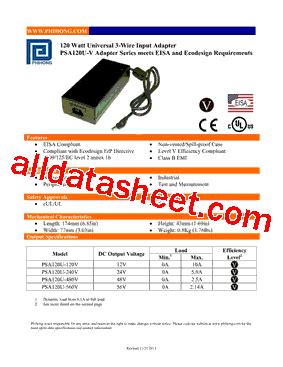 Psa U V Datasheet Pdf Phihong Usa Inc