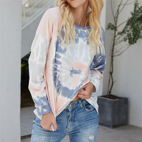 Explosive Tie Dye Printed Round Neck Long Sleeve Pullover Loose Sweater