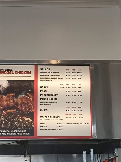 Menu At The Original Charcoal Chicken Fast Food Launceston