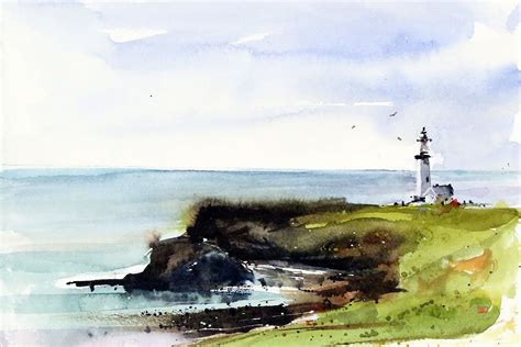 Ocean Lighthouse Watercolor Print By Dean Crouser By Deancrouserart On