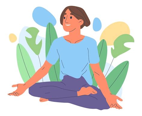 Homme Méditant Guy De Bande Dessinée Dans La Pose De Lotus Yoga Asana