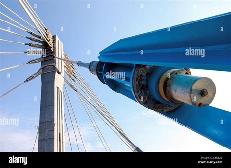 Modern Cable Bridge Pylon Against Blue Sky Stock Photo Alamy