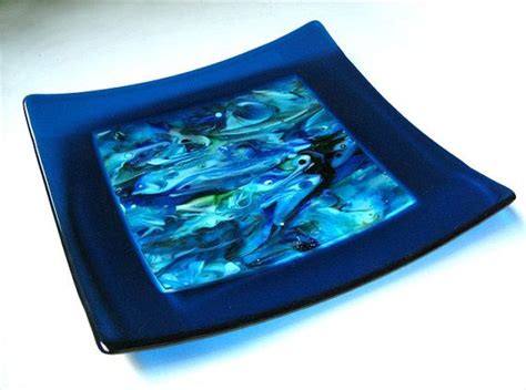 Turquoise And Blue Fused Glass Plate Or Platter Etsy Fused Glass Fused Glass Plates Fused