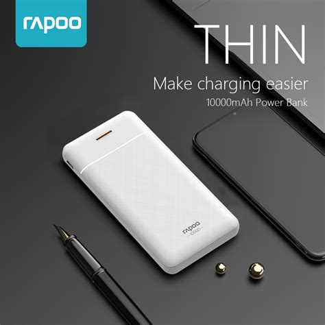 Rapoo S1005 10000mAh Powerbank Li Polymer Dual Output Fast Charge Slim