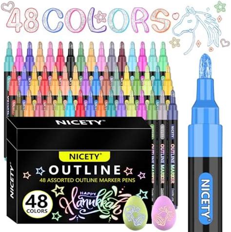 Whaline Double Line Outline Pens 12 Colours Metallic Markers Glitter