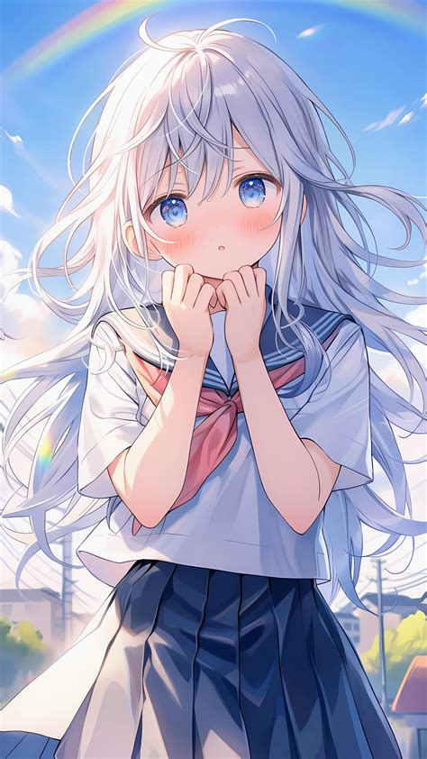 Download Wallpaper 1350x2400 Girl Blush Sailor Suit Anime Art