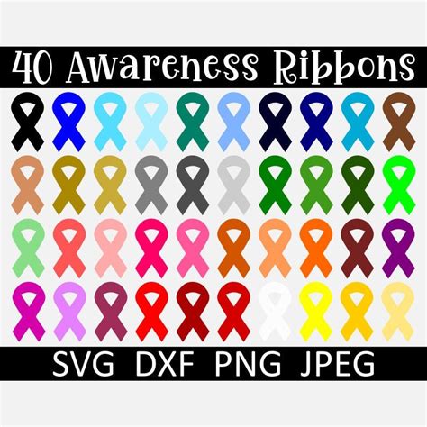 Awareness Ribbon Svg Bundle 40 Ribbon Clipart Colors Digital Etsy