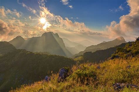 Premium Photo | Beautiful summer sunrise on mountains, chiang dao ...