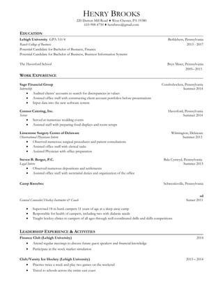 Henry Brooks Resume PDF