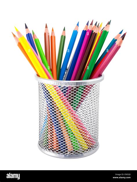 Colored Pencils In Pot Isolated On White Background Stock Photo Alamy