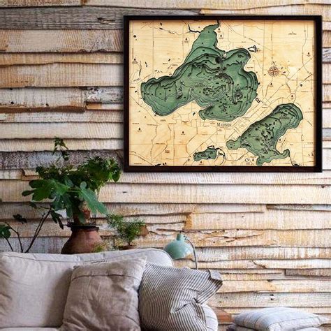 Lac Sault Dore WI Wood Map 3D Nautical Wood Charts