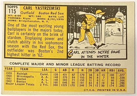 Carl Yastrzemski Topps Boston Red Sox Baseball Card Hof Kbk Sports