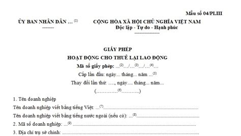 Mẫu Giấy phép hoạt động cho thuê lại lao động theo quy định hiện hành