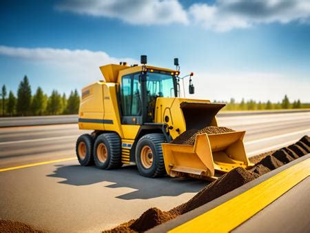 A Yellow Bulldozer Is Driving Down The Road Image Design ID