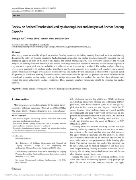 Pdf Review On Seabed Trenches Induced By Mooring Lines And Analyses