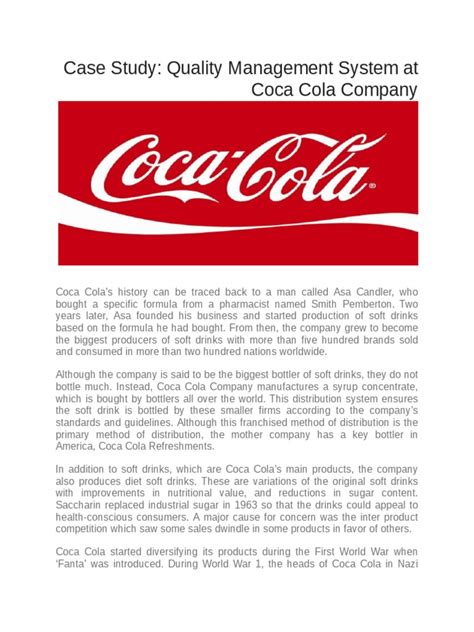 Case Study Quality Management System At Coca Cola Company Docx