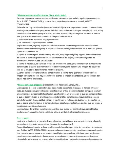 Conocimiento Cientifico Modulo 1 El Conocimiento Científico Esther Díaz Y Mario Heler Para