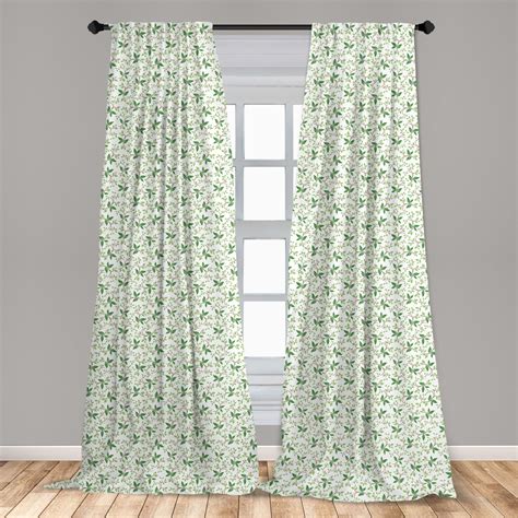 Leaf Curtains 2 Panels Set Ivy Patterns With Tiny Green Leaves