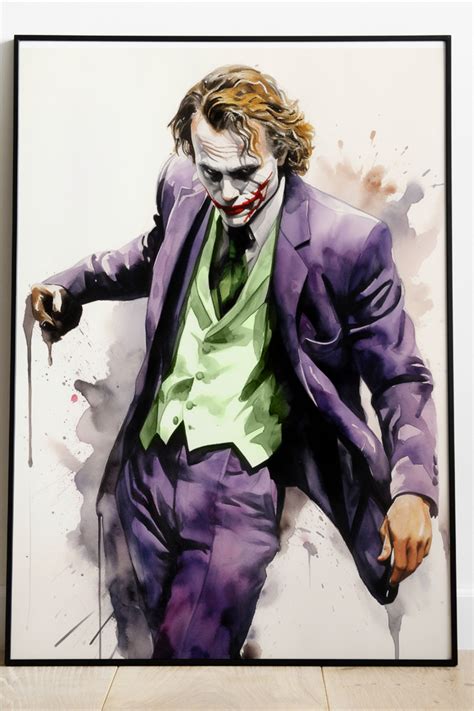 The Joker Heath Ledger Poster Wall Art Watercolor Painting Etsy