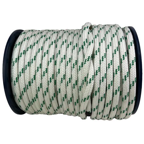 12mm White Green Double Braid Polyester Rope 100 Metre Reel