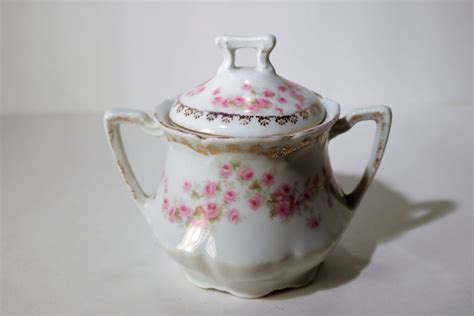 Dainty Pink Flowers and Gold Trim China Sugar Bowl w/Lid Made in Germany