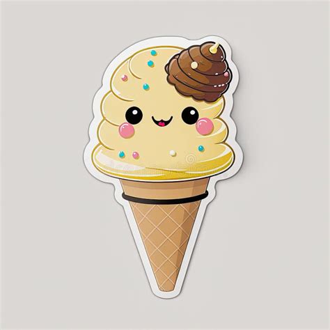 Funny Cute Ice Cream Cone Sticker Ai Generative Illustration Stock