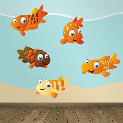 Sticker Mural Enfant Kit Aquarium De Poissons Oranges